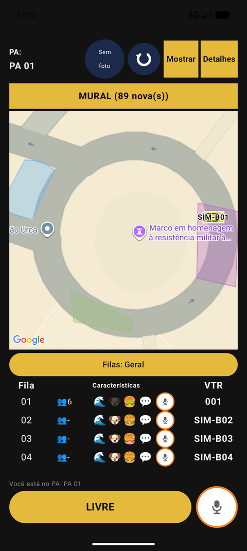 Mapa com localização dos motoristas do Ponto Táxi